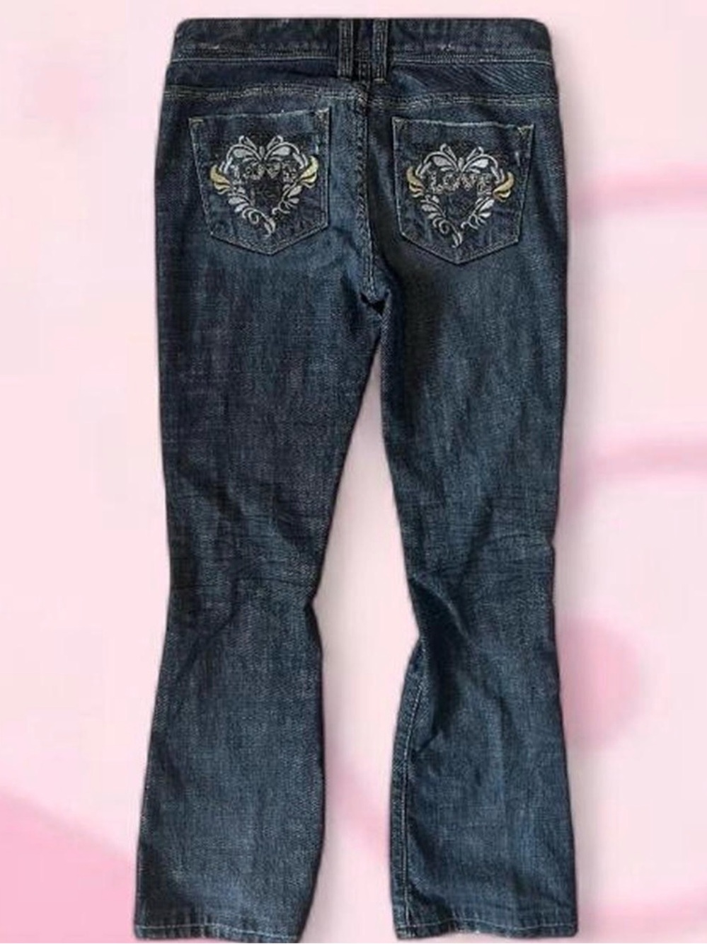 bebe Dark Blue Boot-Cut Jeans with Embroidered Back Pockets